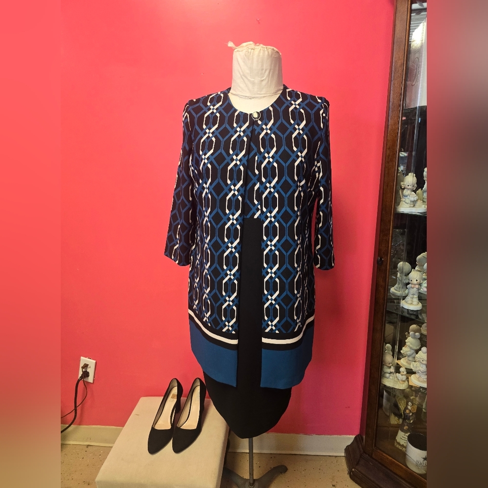 Teal and Black Geometric Patterned Dress